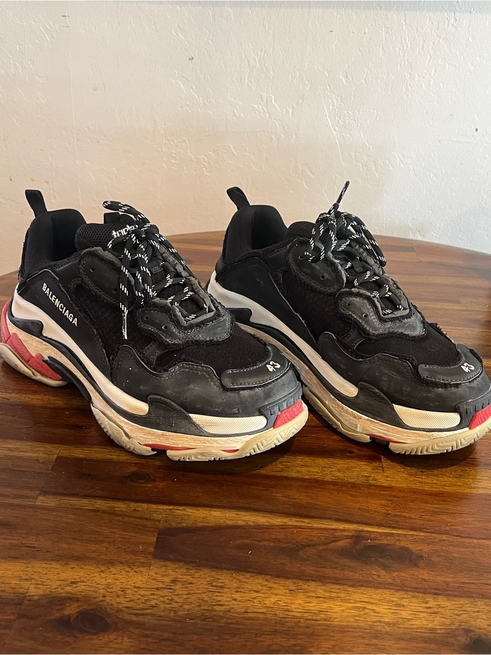 Balenciaga Triple S Black Sneakers with Red & White Accents